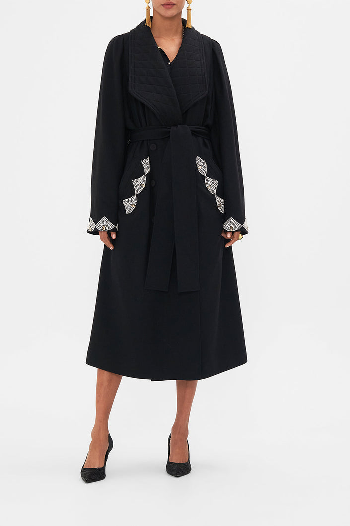 Quilted Collar Wool Coat With Vest Detail