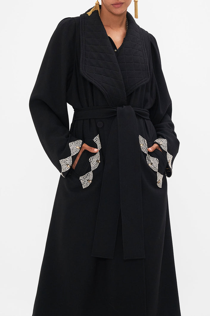 Quilted Collar Wool Coat With Vest Detail