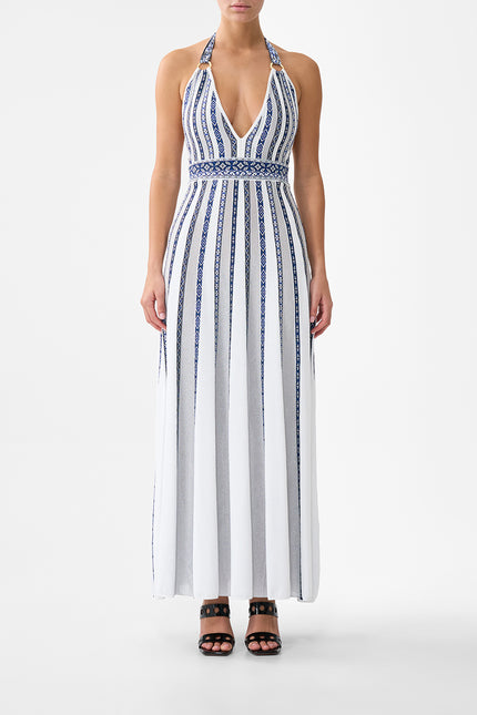 Halter Neck Knit Dress With Silk Tie - A Tiled Wonderland