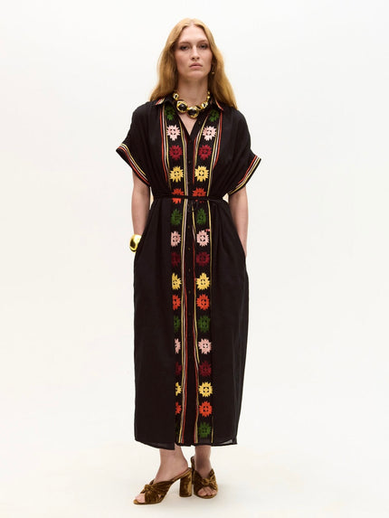 Black Valerie Kaftan With Embroidery