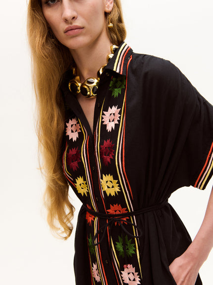 Black Valerie Kaftan With Embroidery