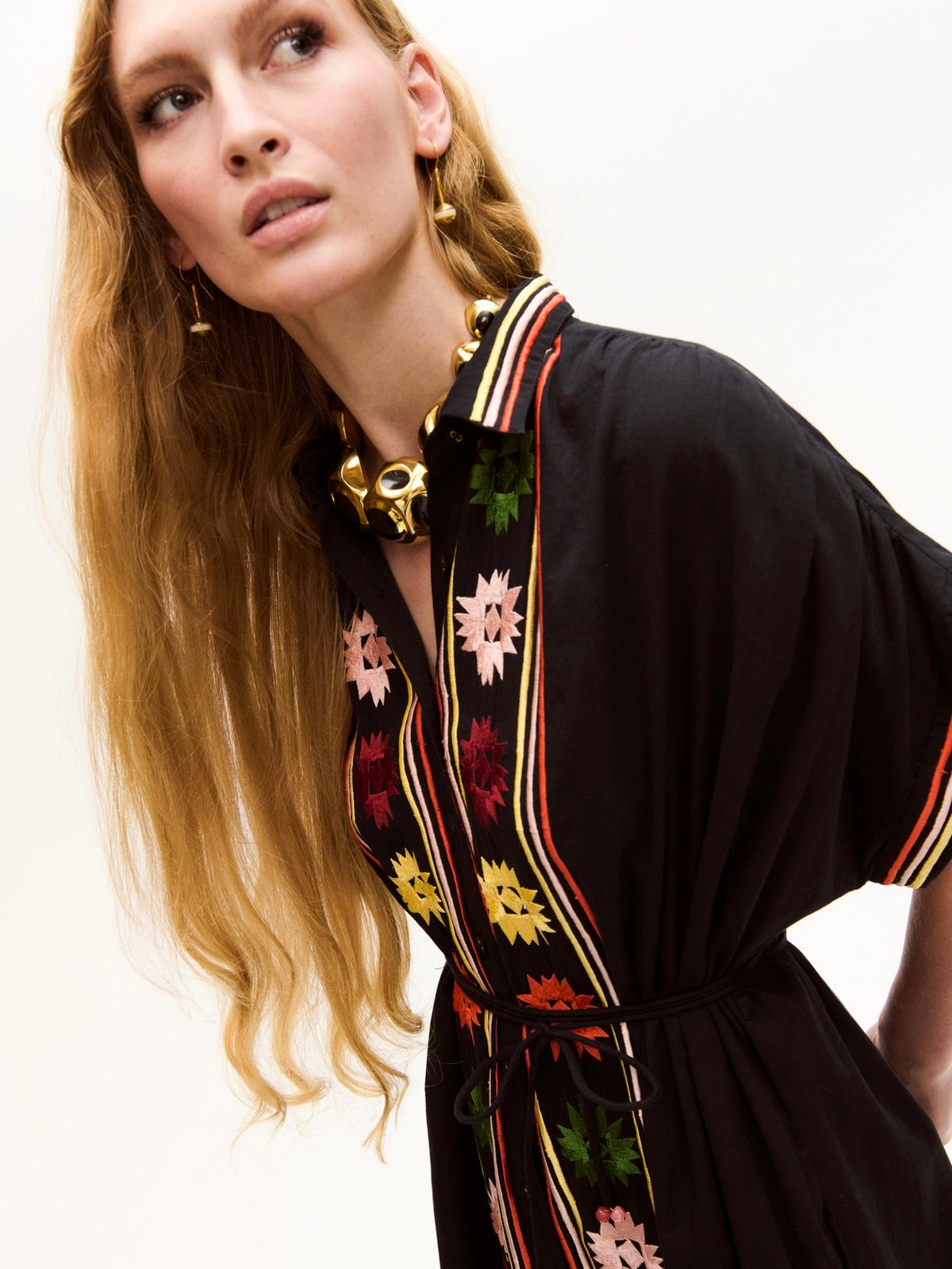 Black Valerie Kaftan With Embroidery