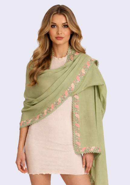 Floral Embroidered Wool & Silk Shawl