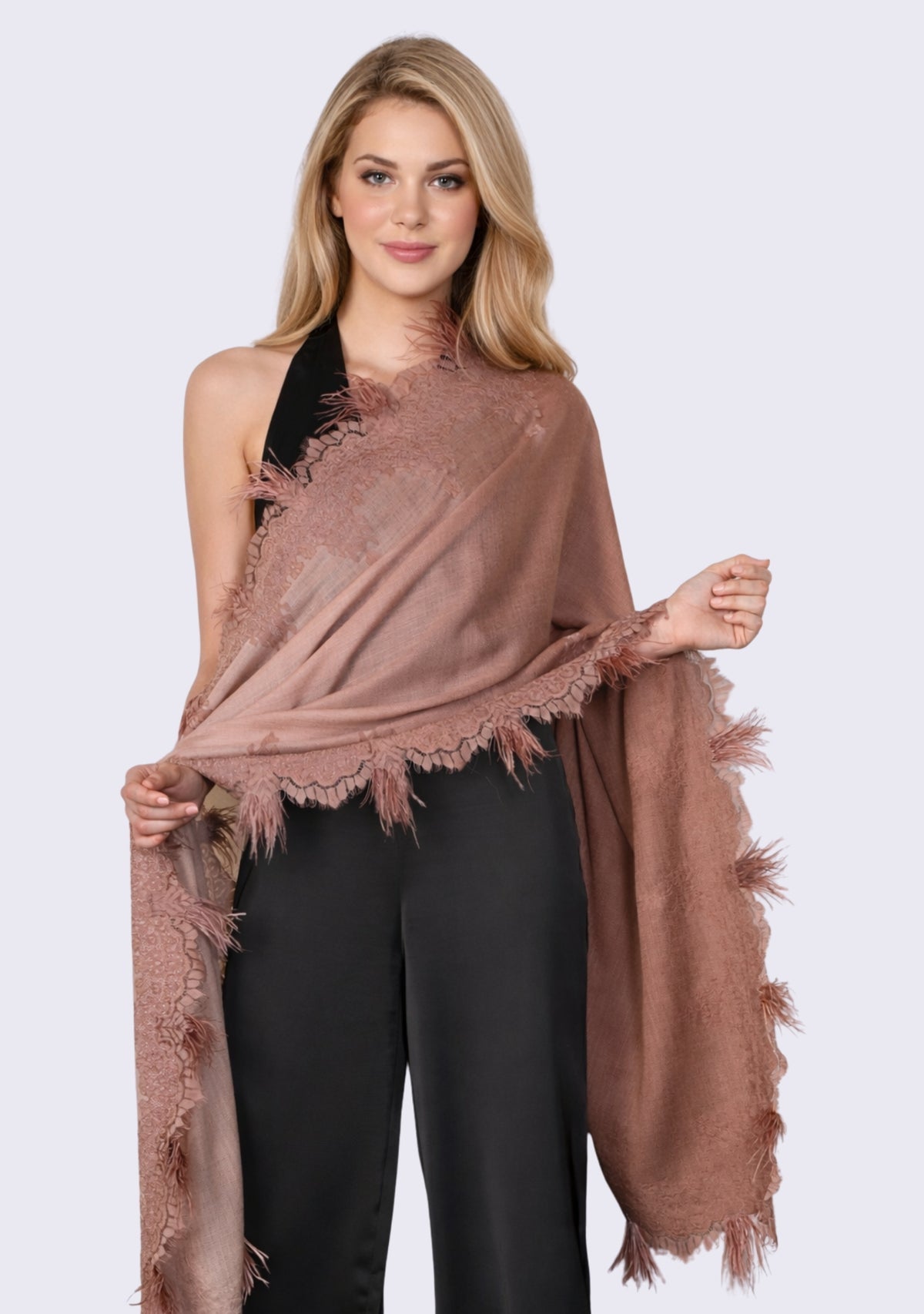 100% Cashmere Ostriche Feather Shawl