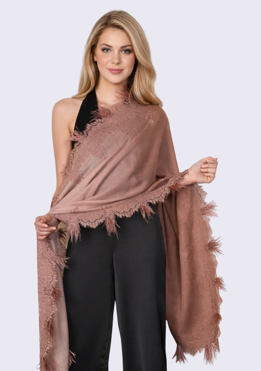 100% Cashmere Ostriche Feather Shawl