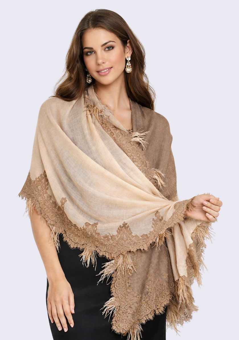 100% Cashmere Ostriche Feather Shawl