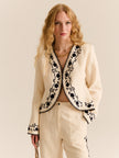 Cotton Blazer With Black Embroidery