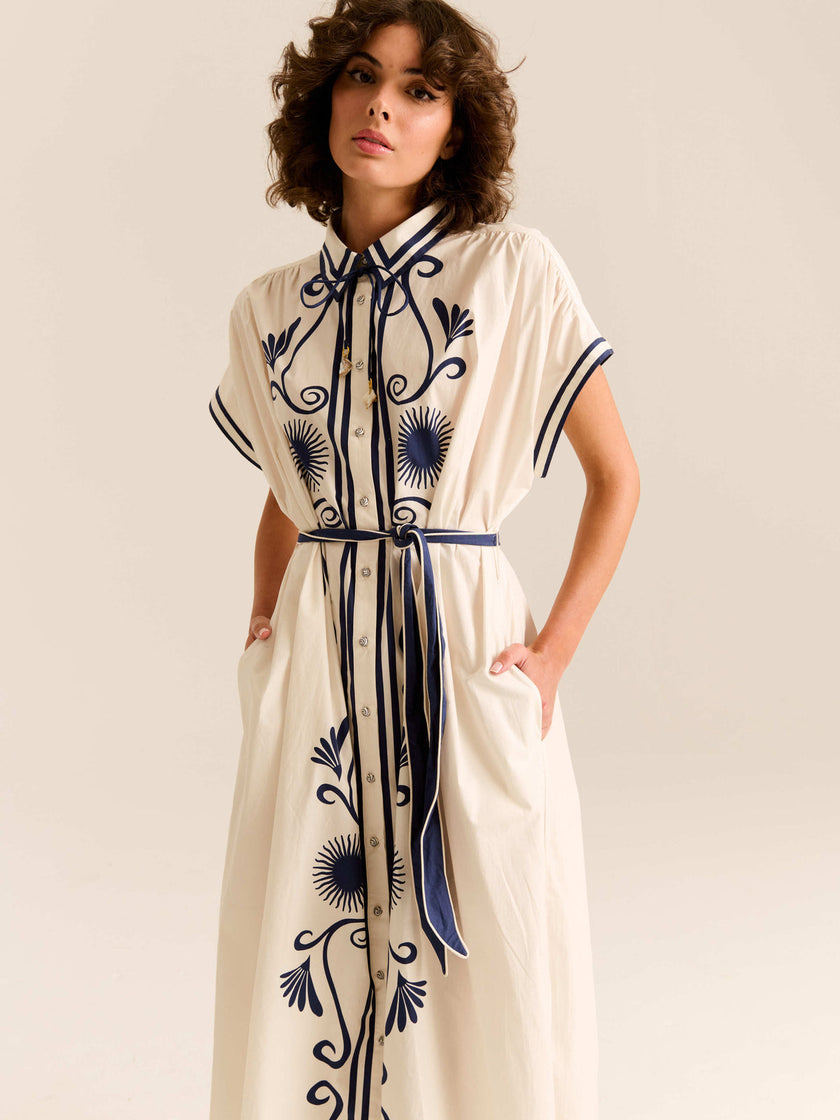 Valerie Dress With Navy Embroidery