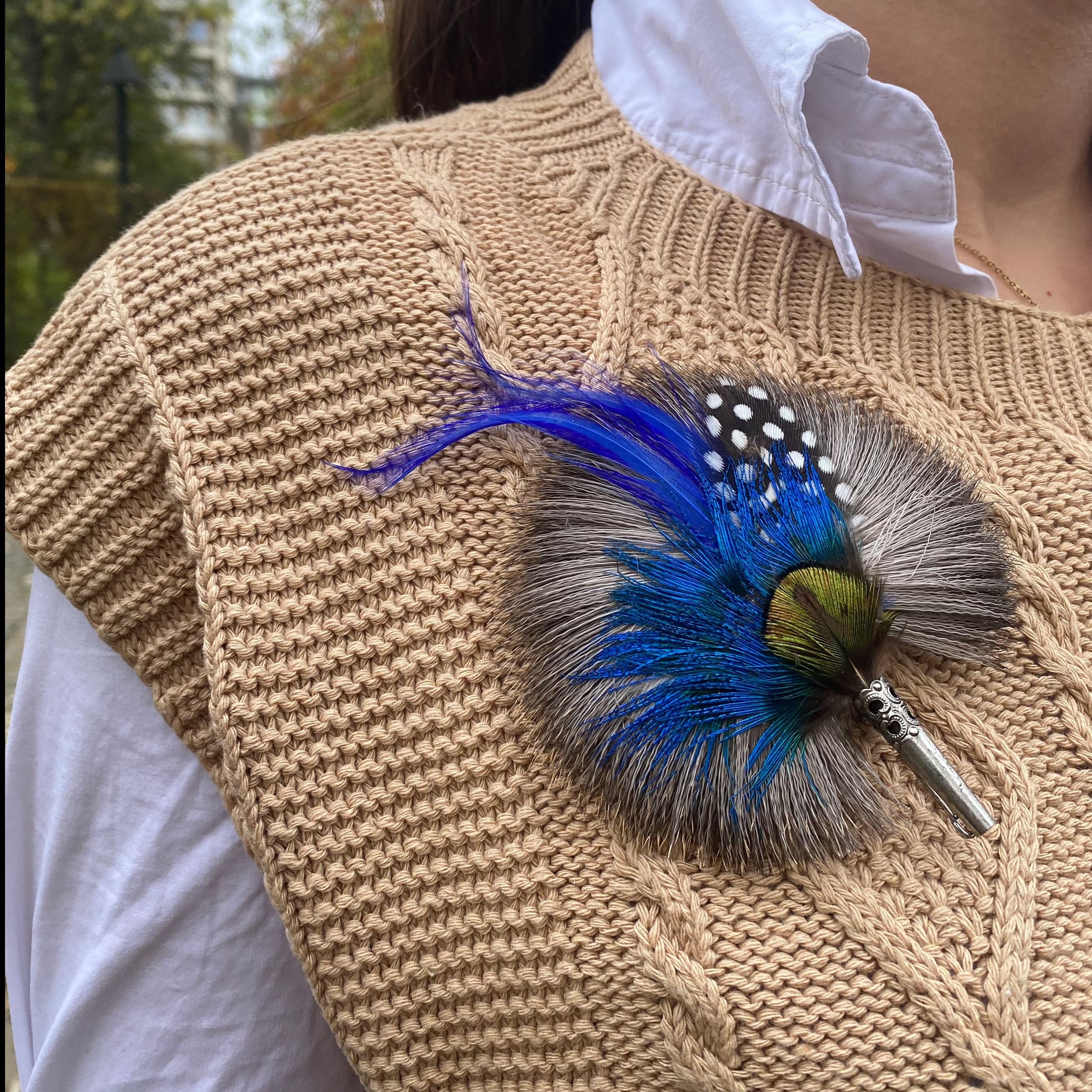 Handmade Round Feather Brooch