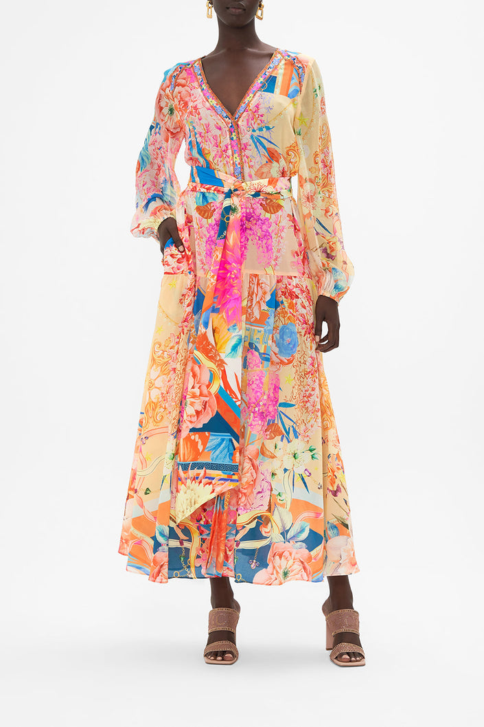 V Neck Dress With Belt - Meet Me In The Garden