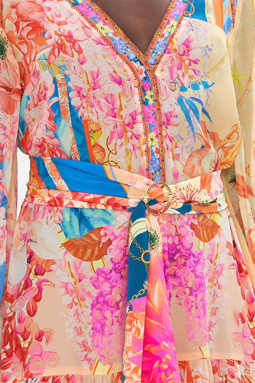 V Neck Dress With Belt - Meet Me In The Garden