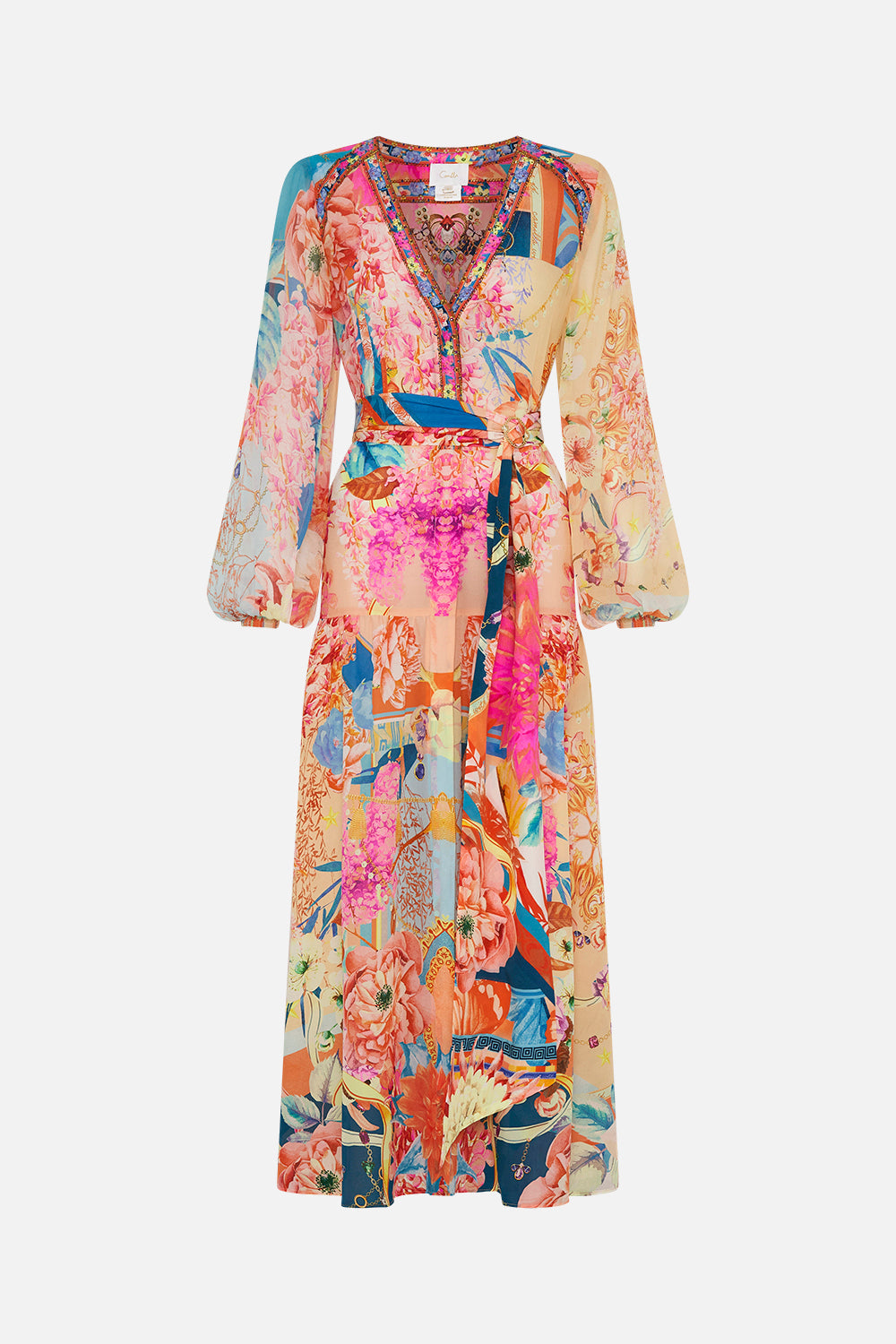 V Neck Dress With Belt - Meet Me In The Garden