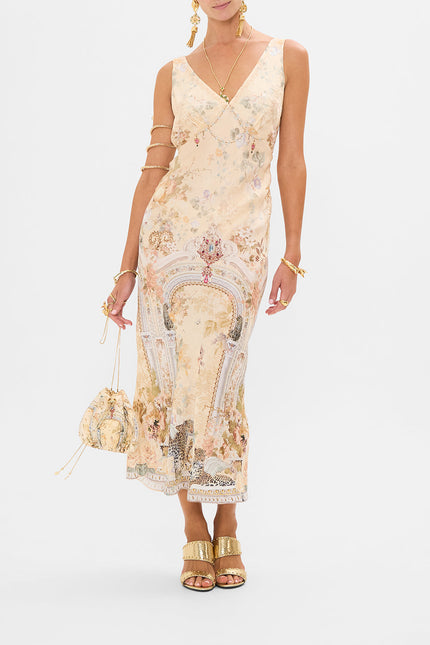 V Neck Jacquard Slip Dress ADORNED