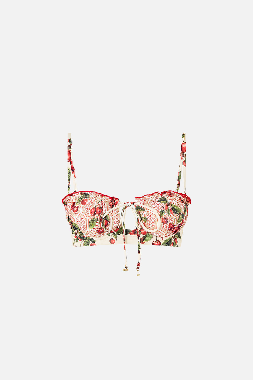 Ruched Cup Underwire Bikini Top W Tie Front