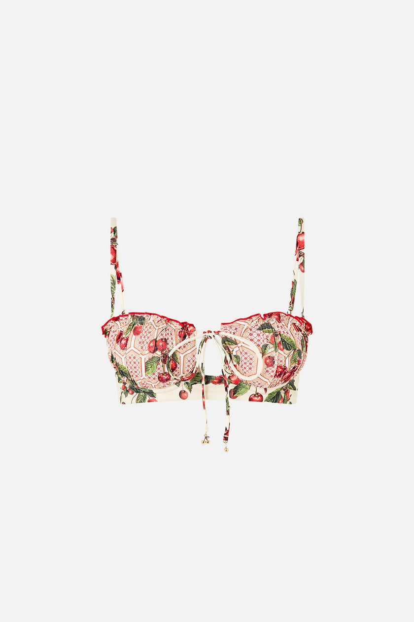 Ruched Cup Underwire Bikini Top W Tie Front