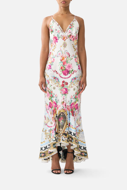 V Neck Slip Dress With Flounce Hem