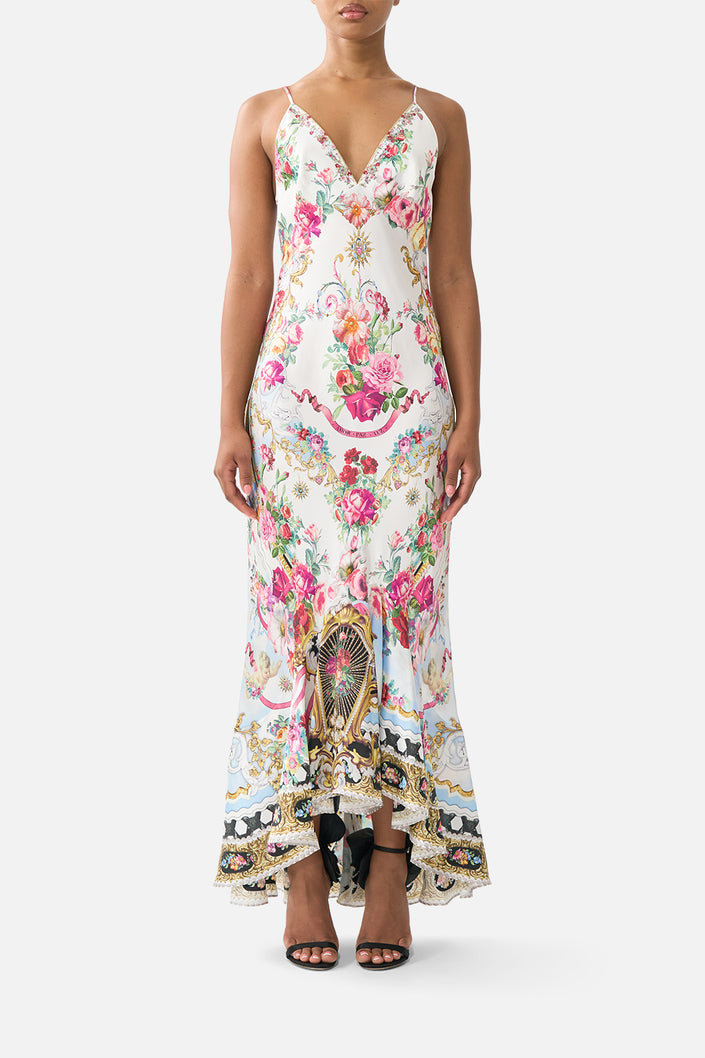 V Neck Slip Dress With Flounce Hem