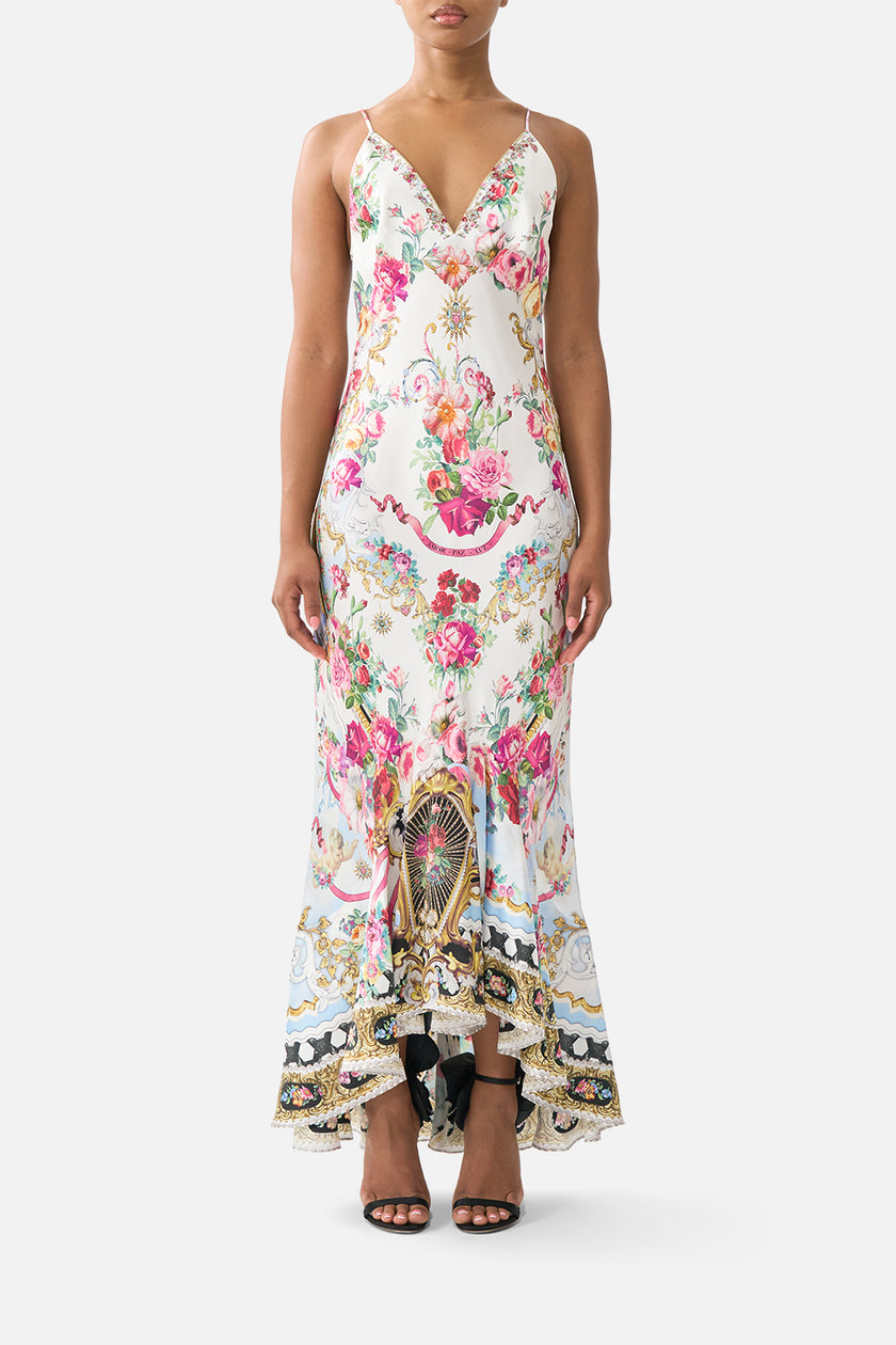 V Neck Slip Dress With Flounce Hem