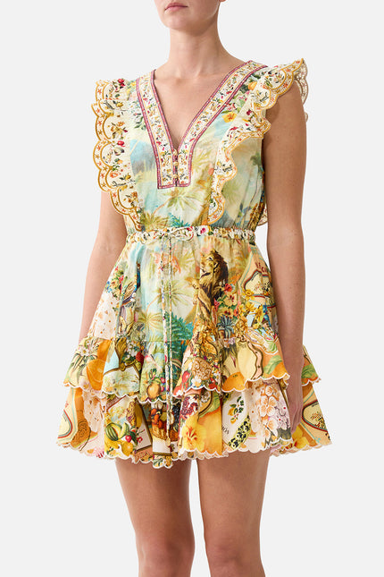 Frill Sleeve Tiered Short Dress - Va Va Vintage