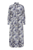 Belted Cotton Abstract Navy Dress