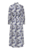 Belted Cotton Abstract Navy Dress