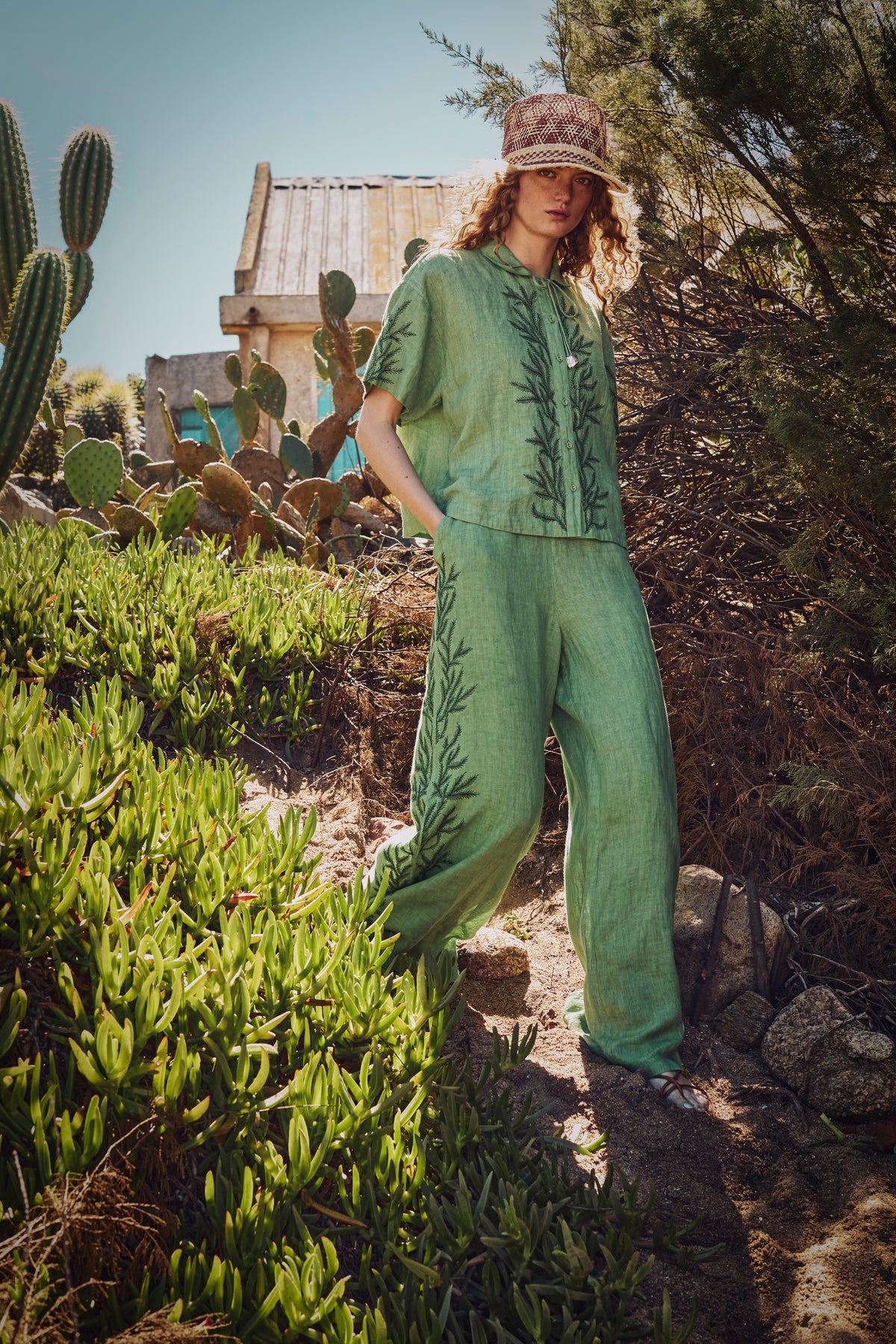 Green Goddess Linen Palazzo Pant