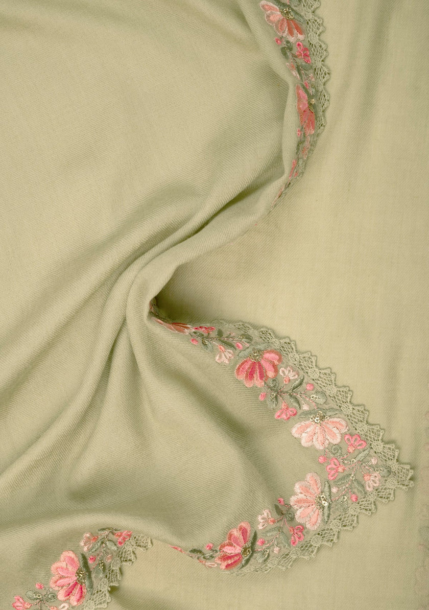 Floral Embroidered Wool & Silk Shawl