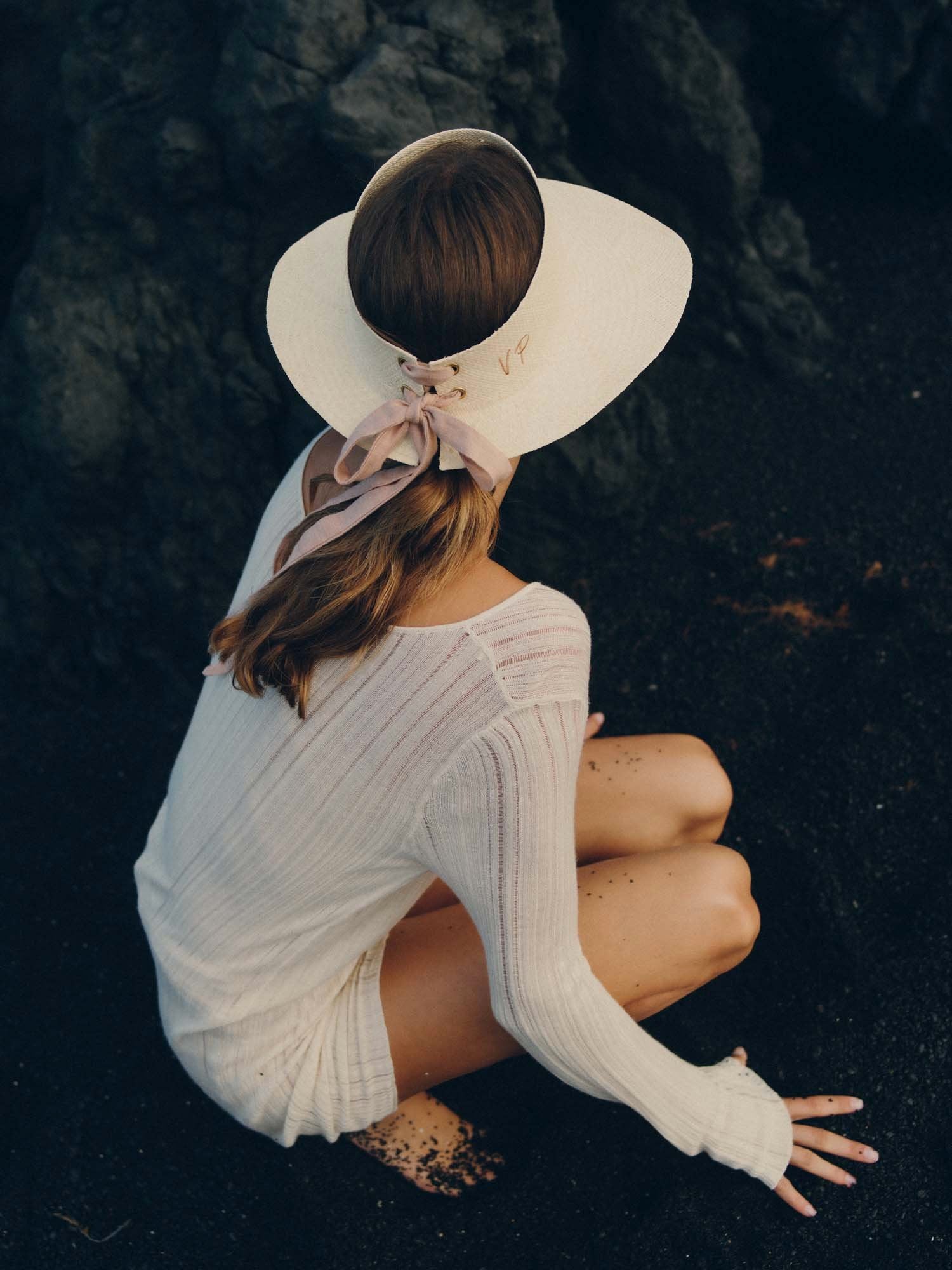 Pink Ribbon Visor Hat - Adjustable Linen Tie
