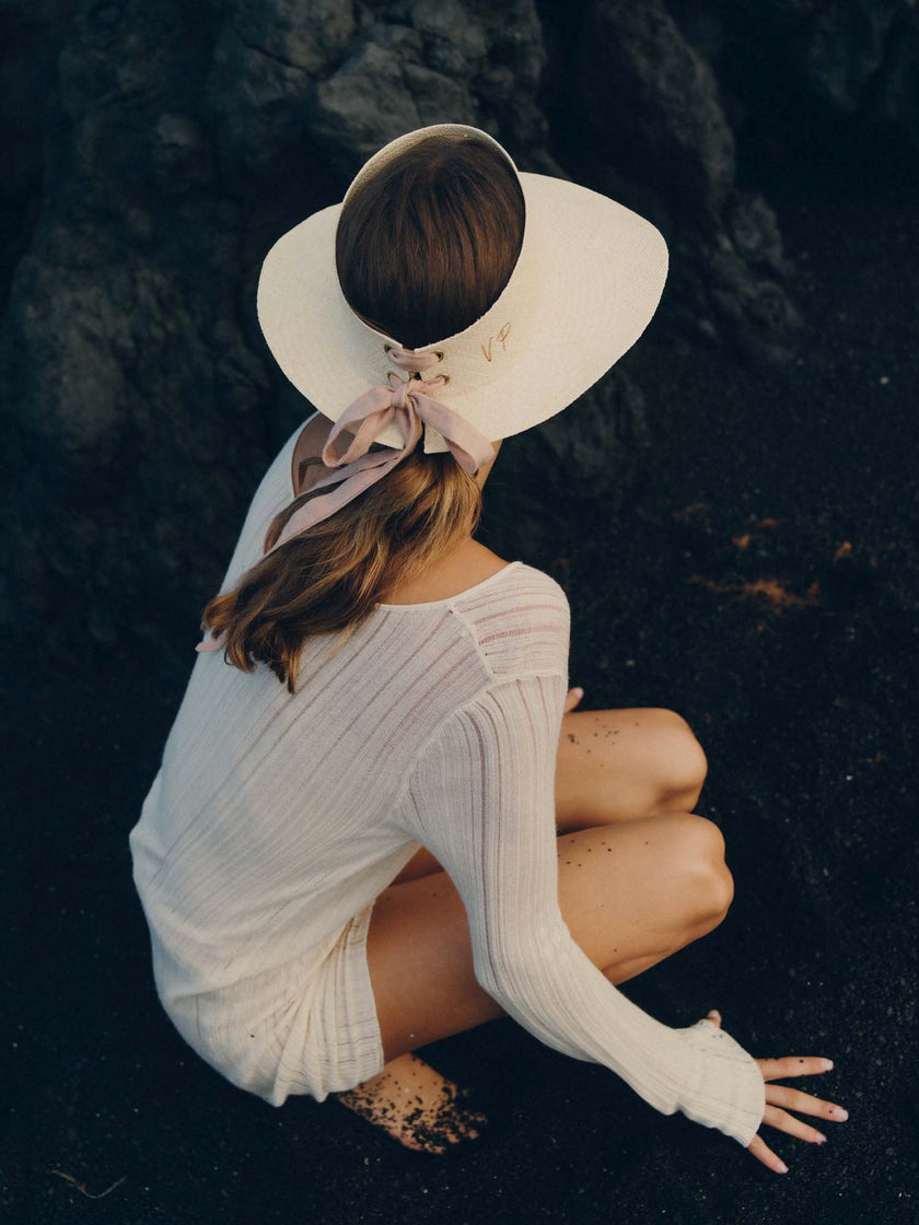 Pink Ribbon Visor Hat - Adjustable Linen Tie