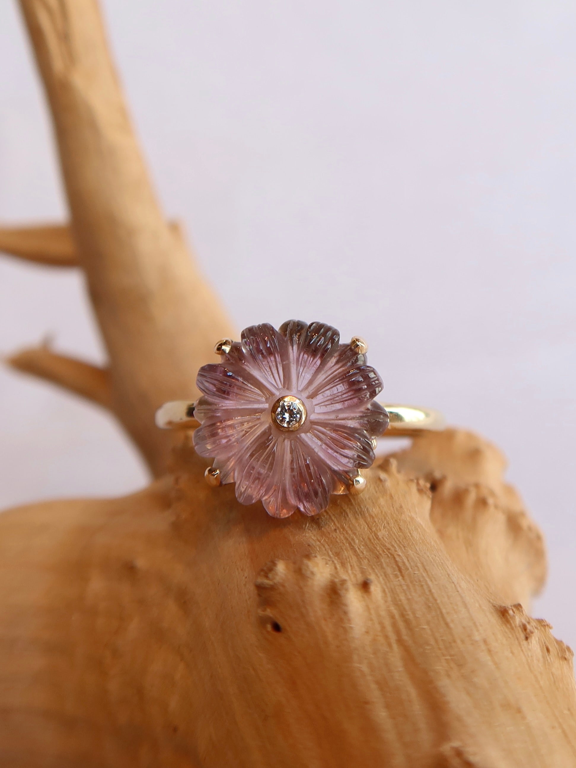 14k Carved Purple Tourmaline Ring - 7.25
