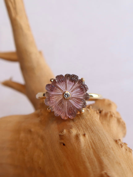 14k Carved Purple Tourmaline Ring - 7.25