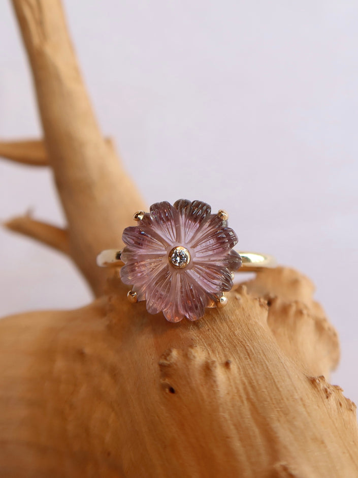 14k Carved Purple Tourmaline Ring - 7.25
