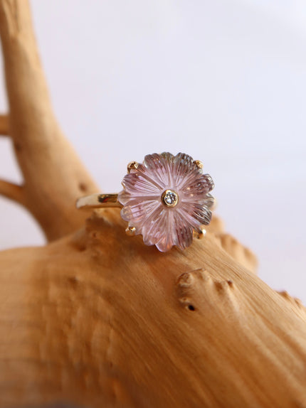 14k Carved Purple Tourmaline Ring - 7.25