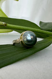 14k Tahitian Pearl Diamond Accent Ring - Size 7