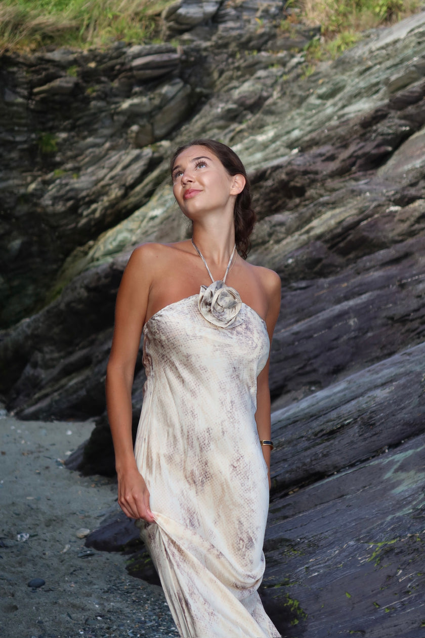 Silk Bias Slip Dress With Flower
