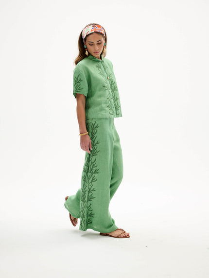 Green Goddess Linen Palazzo Pant