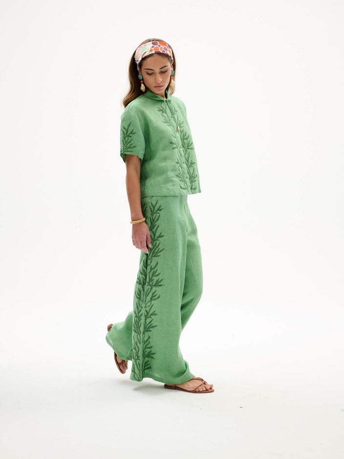 Green Goddess Linen Palazzo Pant