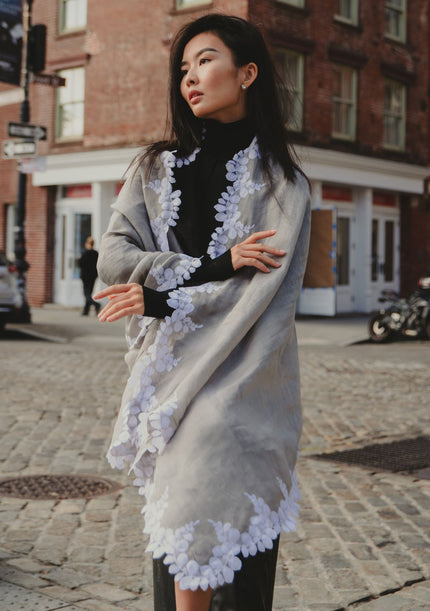 Linen & Modal Scalloped Shawl