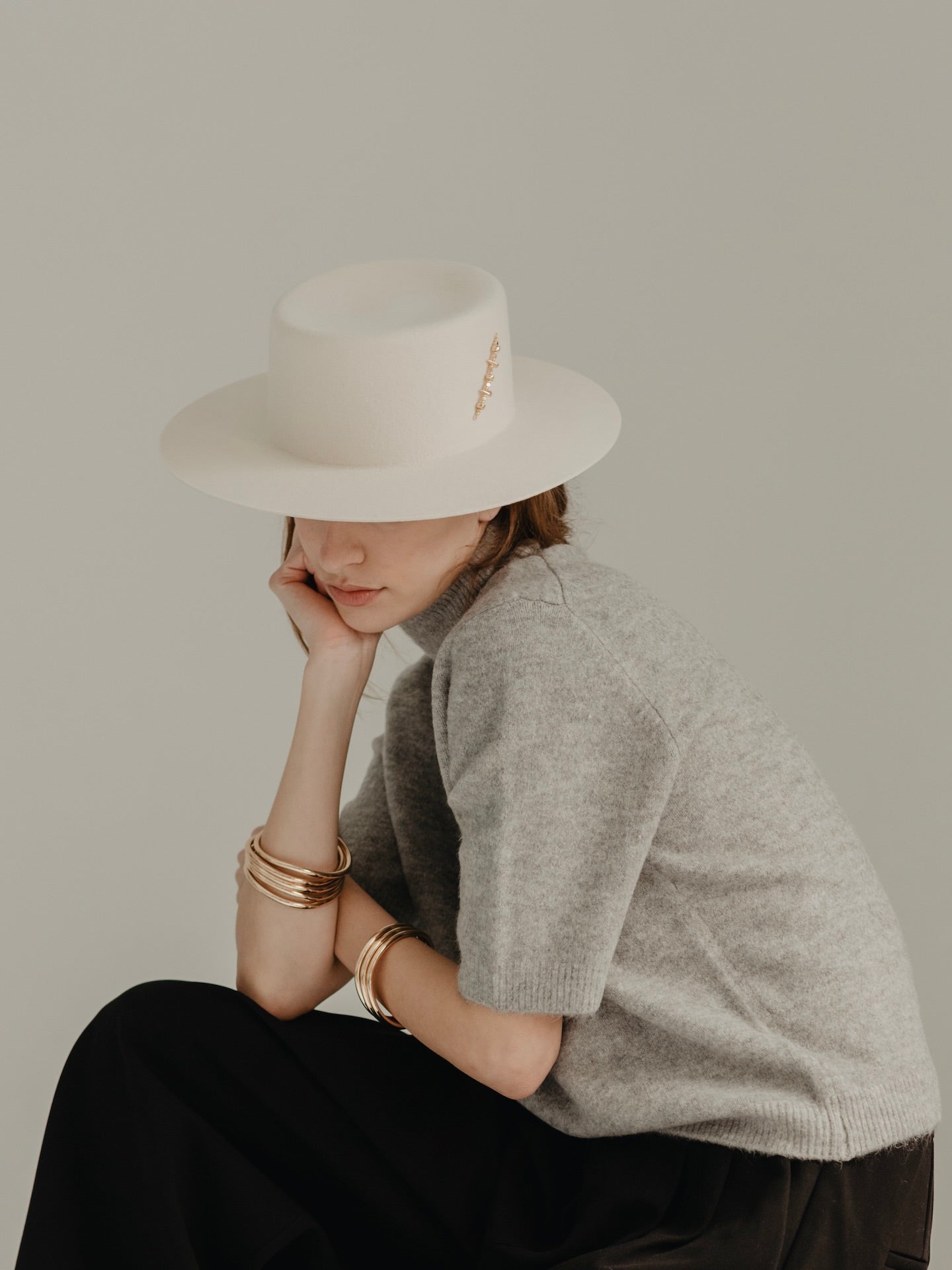 100% Wool Gold Beads Embroidered Hat