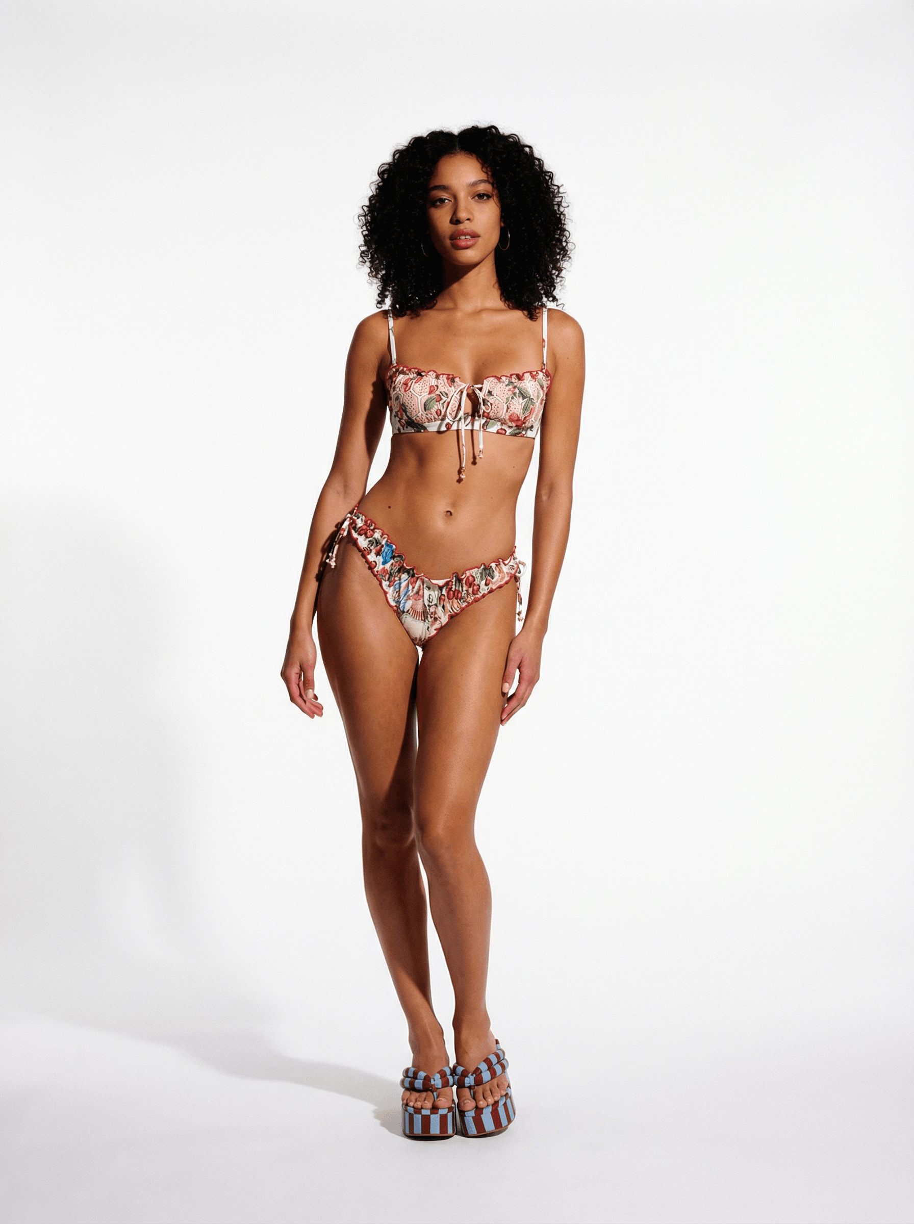 Ruched Cup Underwire Bikini Top W Tie Front