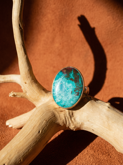 14k Vertical Oval Chrysocolla Ring - 7.75