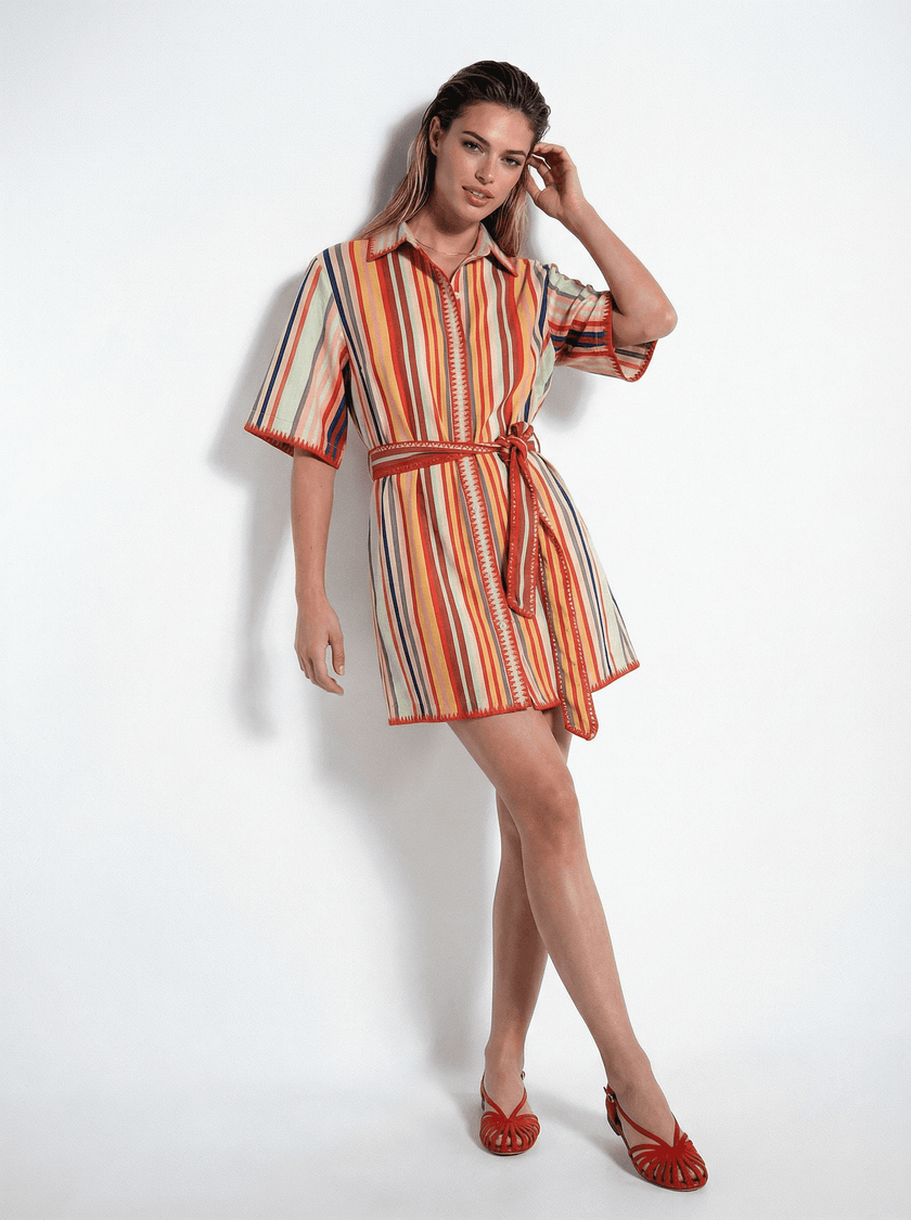 Striped Short Sleeve Shirt Dress