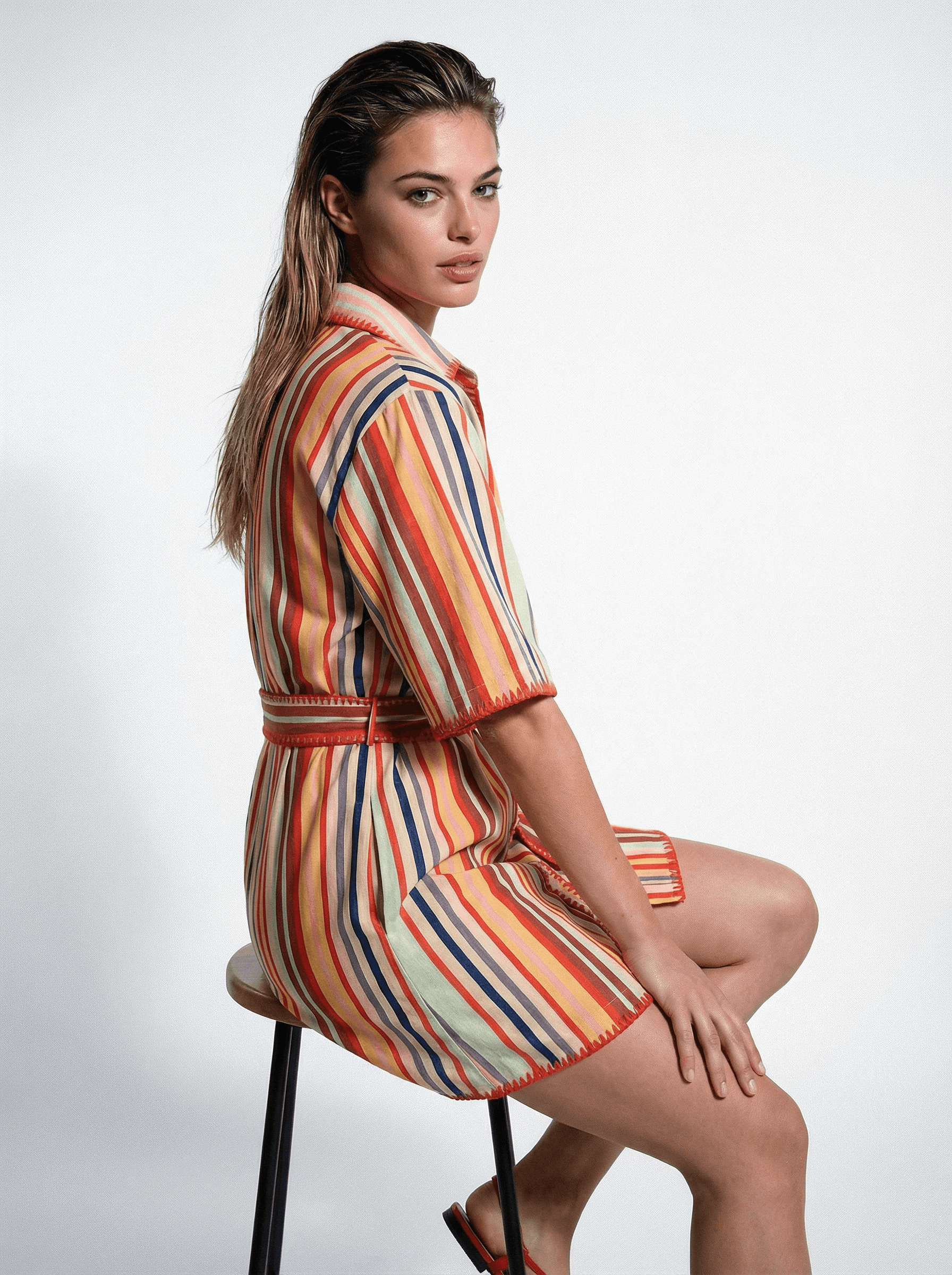 Striped Short Sleeve Shirt Dress