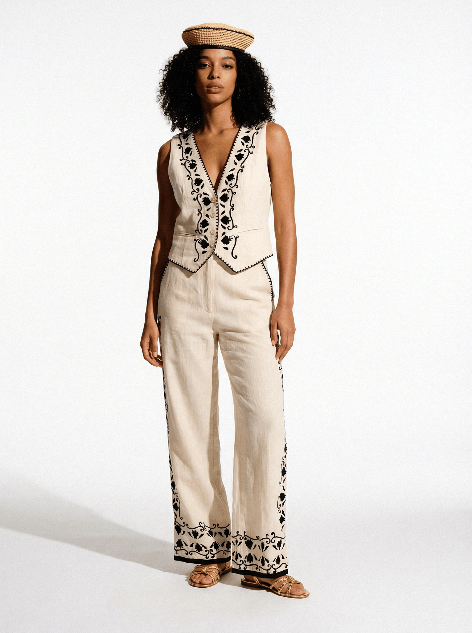 Cotton With Black Embroidery Trouser