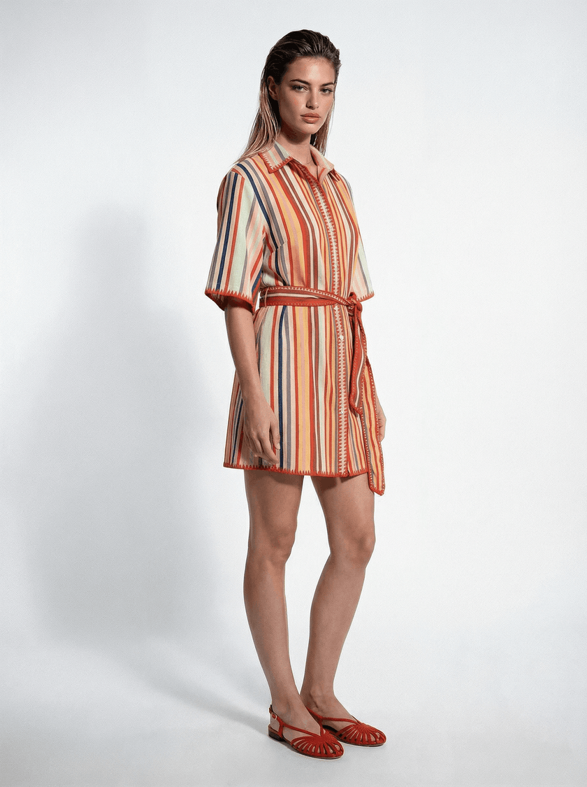 Striped Short Sleeve Shirt Dress