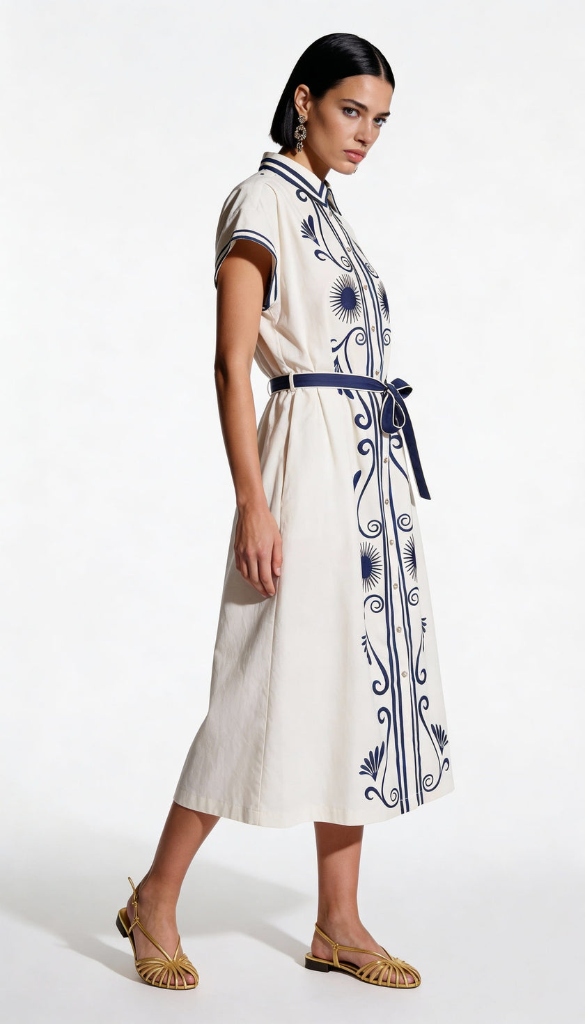 Valerie Dress With Navy Embroidery