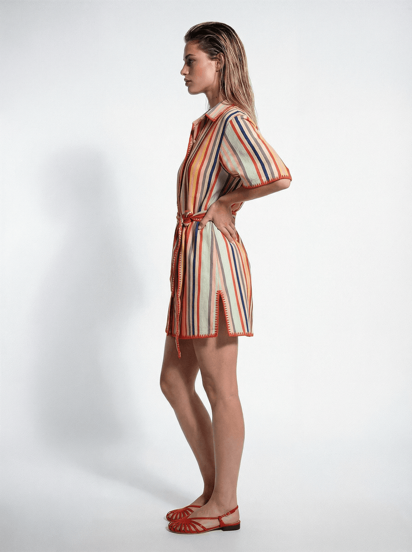 Striped Short Sleeve Shirt Dress