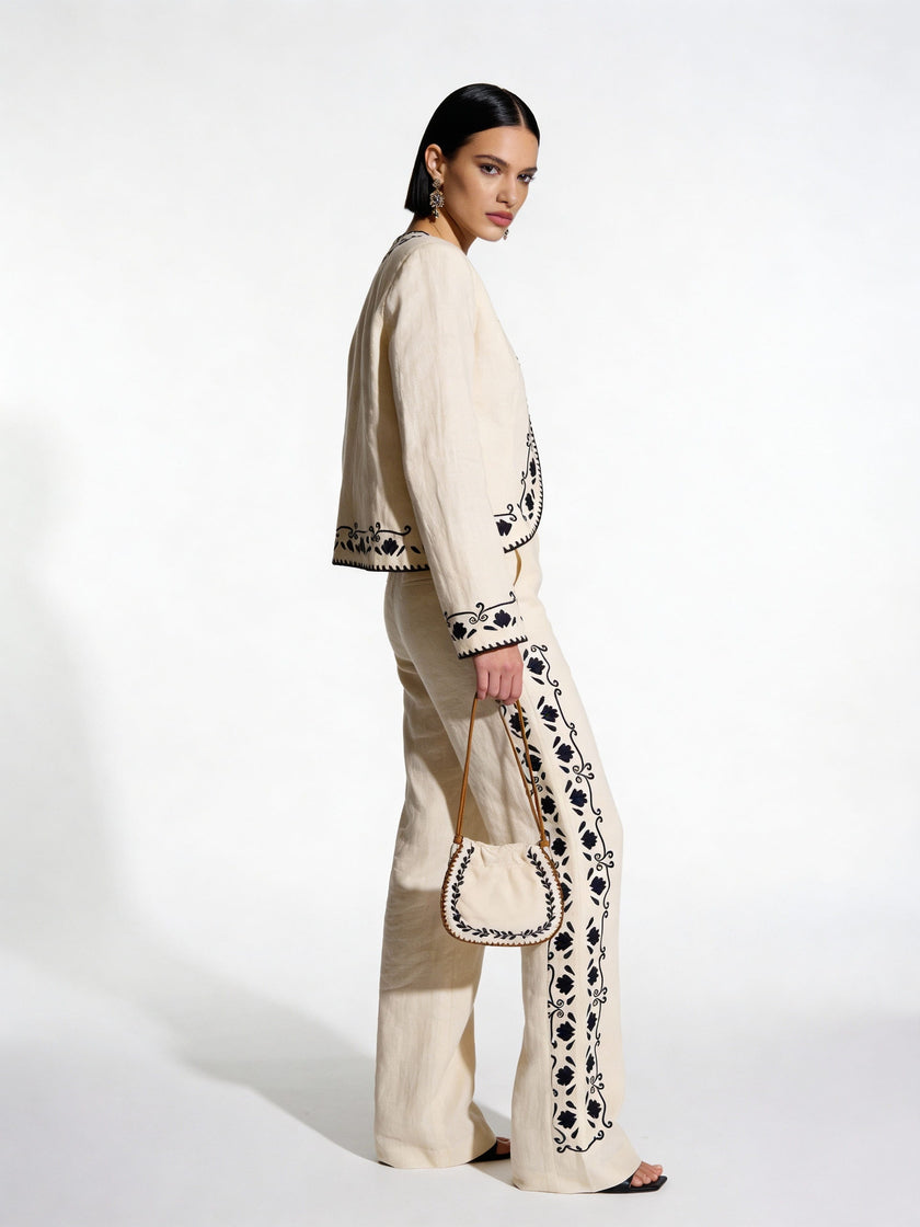 Cotton Blazer With Black Embroidery