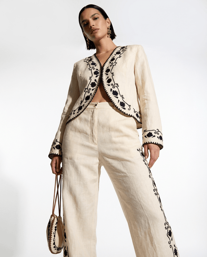 Cotton Blazer With Black Embroidery
