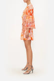 Short Wrap Dress With Ruffle Sleeve - Dragon Mother